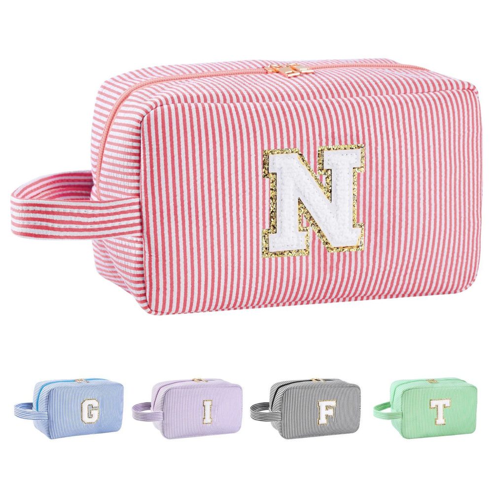 Personalized Initial Makeup Bag A-z, Travel Toiletry Bag Preppy Make Up Bags🐻
